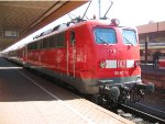 DB 110 115-3 pulled a train into Saarbrucken Hauptbahnhof